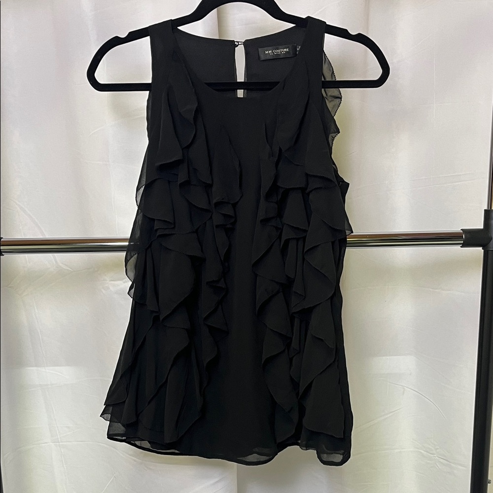 MM Couture by Miss Me women’s Black Ruffle silk Sleeveless blouse small